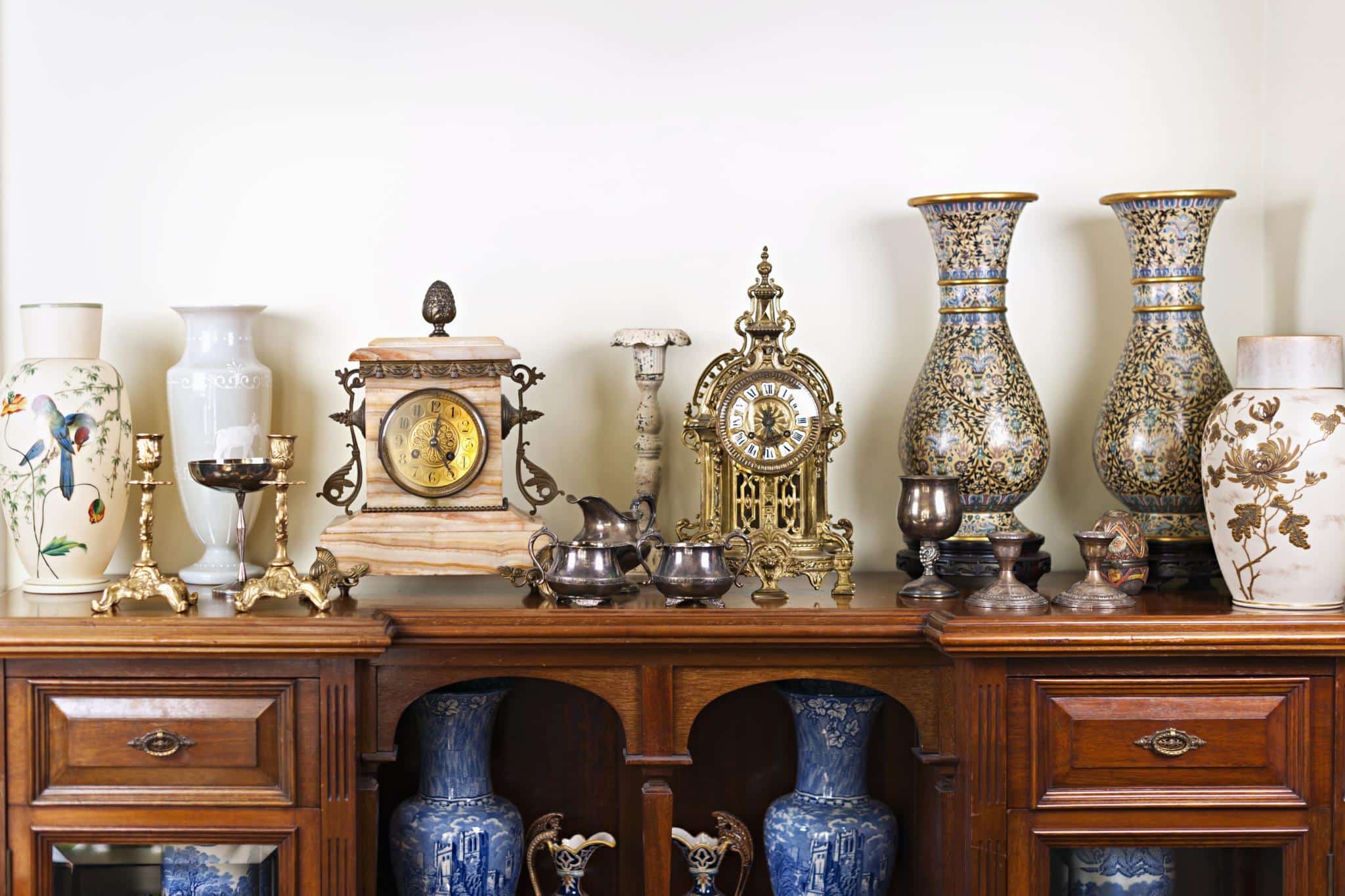 Antique Clocks and Vases